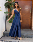Vestido Paula Satinado Azul Marino