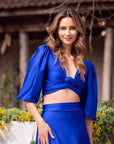 Top Lua Azul Satinado