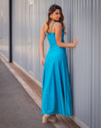 Vestido Paula Satinado Turquesa