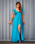 Vestido Dora Satinado Turquesa