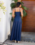 Vestido Paula Satinado Azul Marino