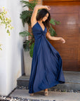 Vestido Paula Satinado Azul Marino