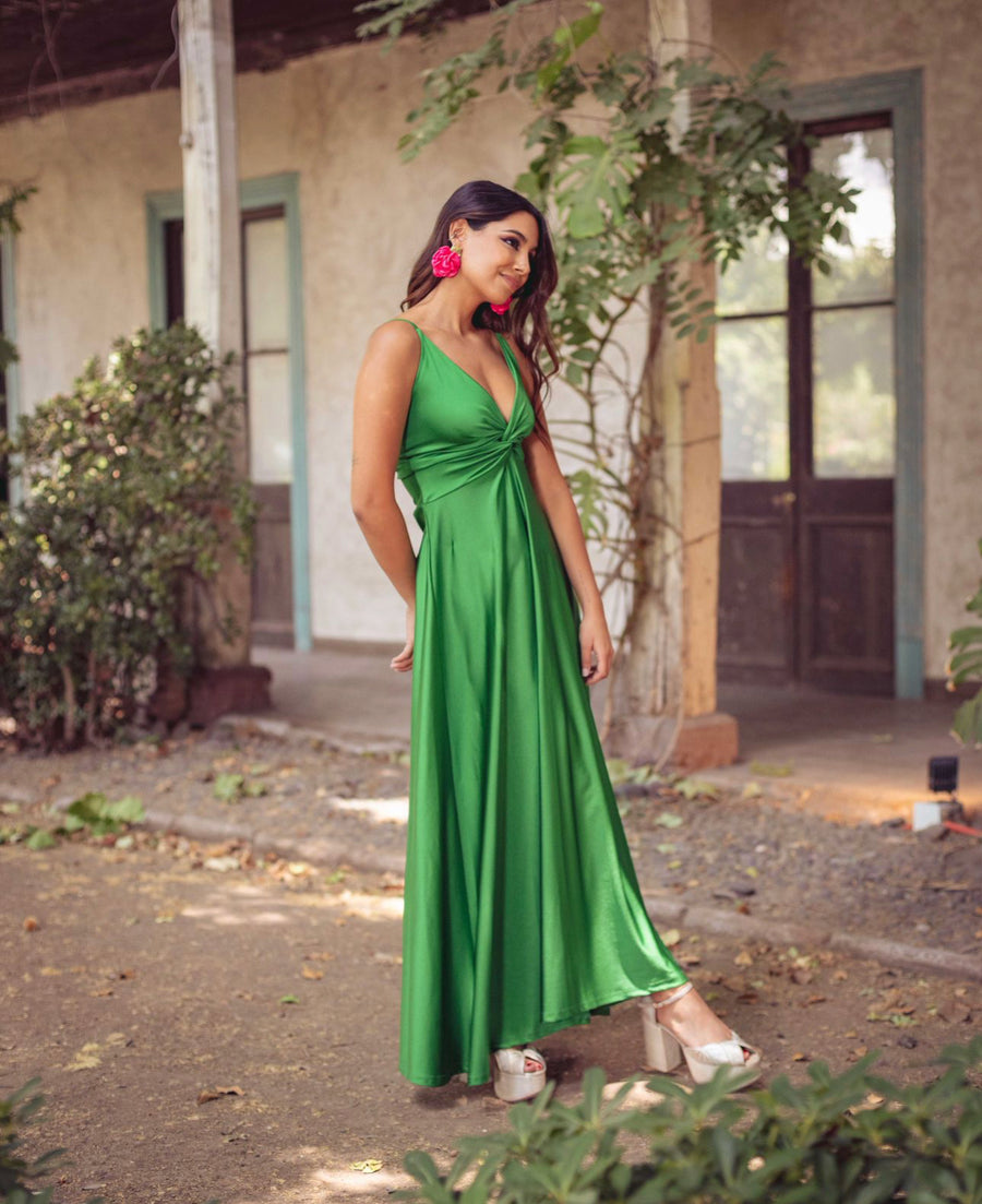 Vestido Paula Satinado Verde