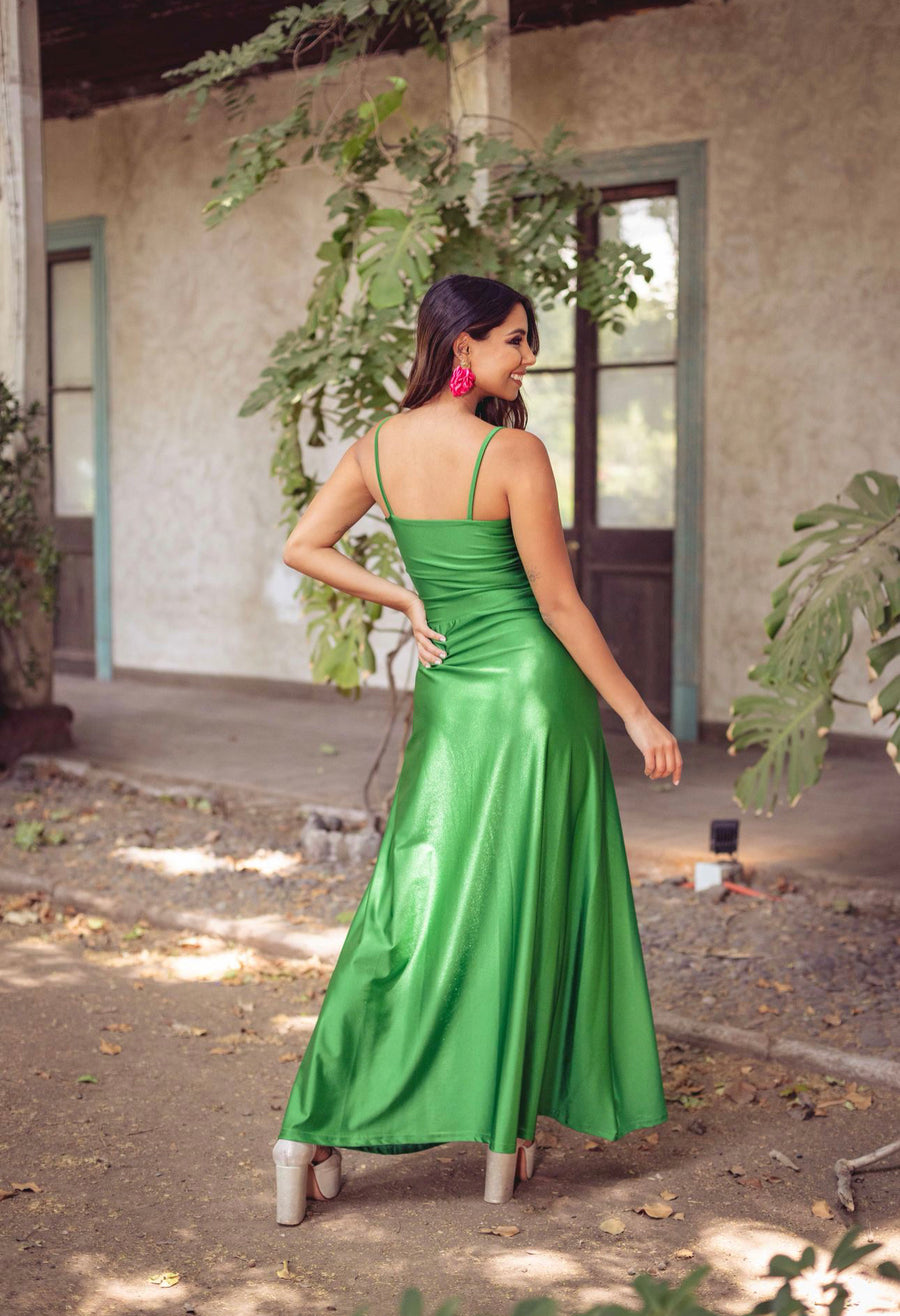 Vestido Paula Satinado Verde