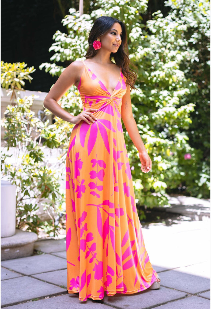 Vestido Paula Tropical Naranja