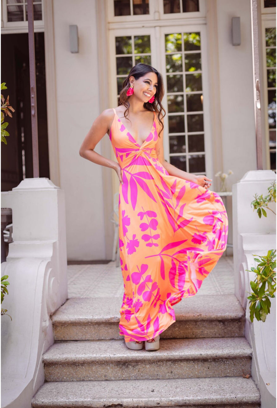 Vestido Paula Tropical Naranja