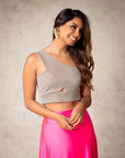 Top Paola Bodre Beige y Plateado