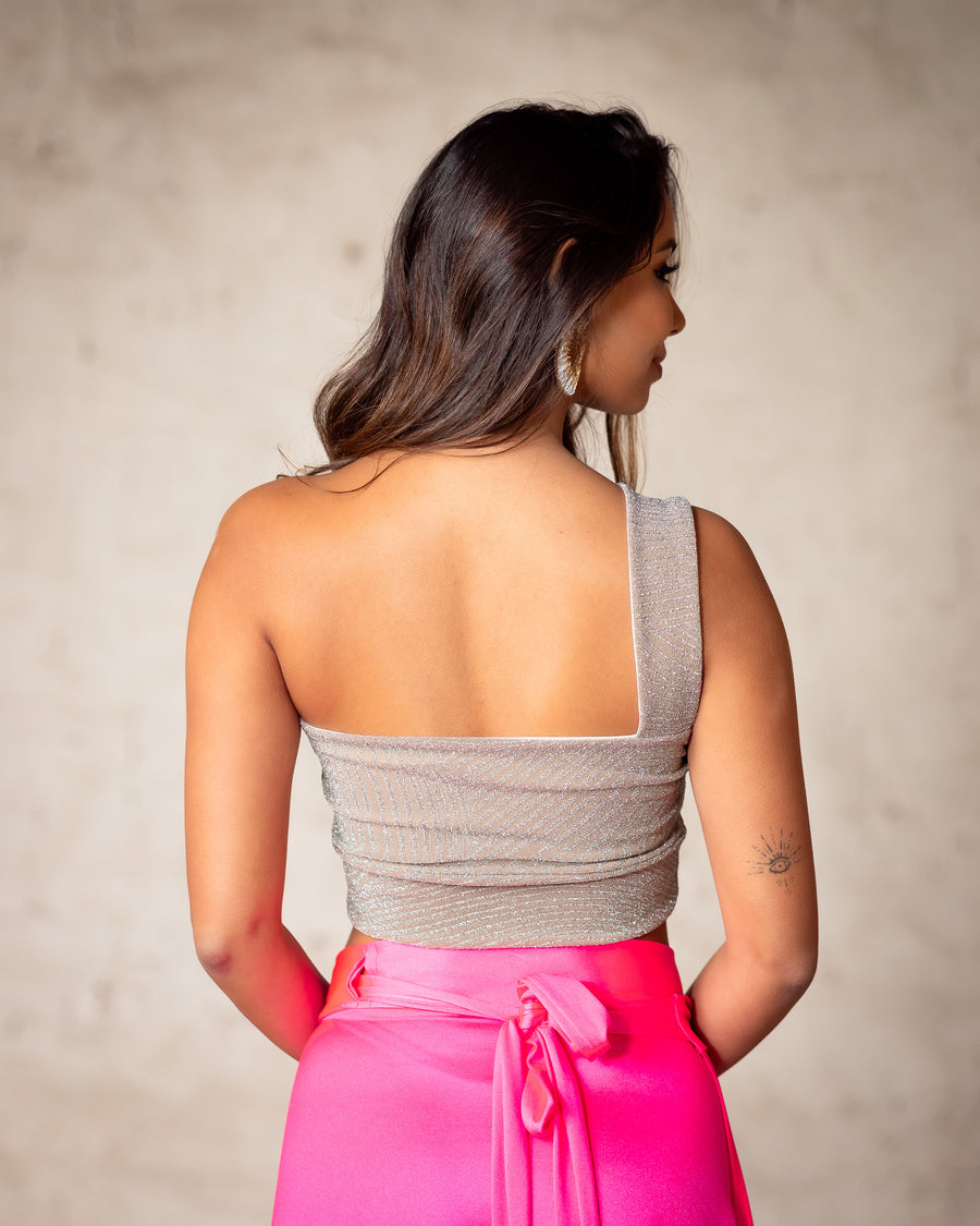 Top Paola Bodre Beige y Plateado
