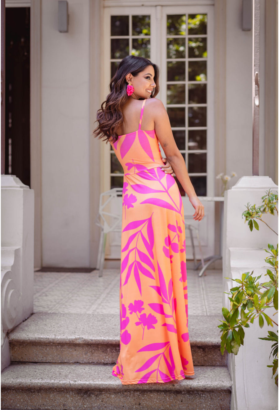 Vestido Paula Tropical Naranja