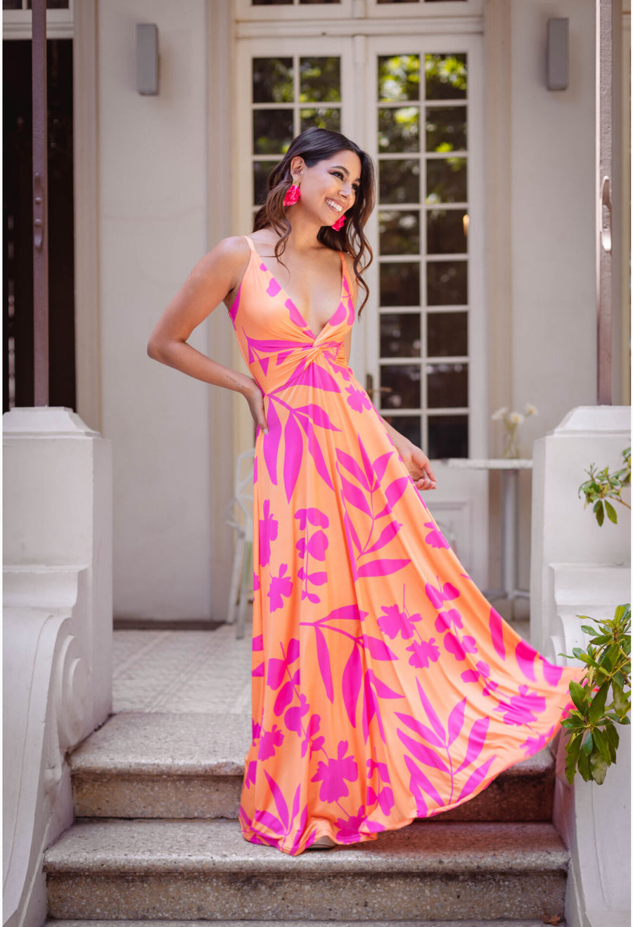 Vestido Paula Tropical Naranja